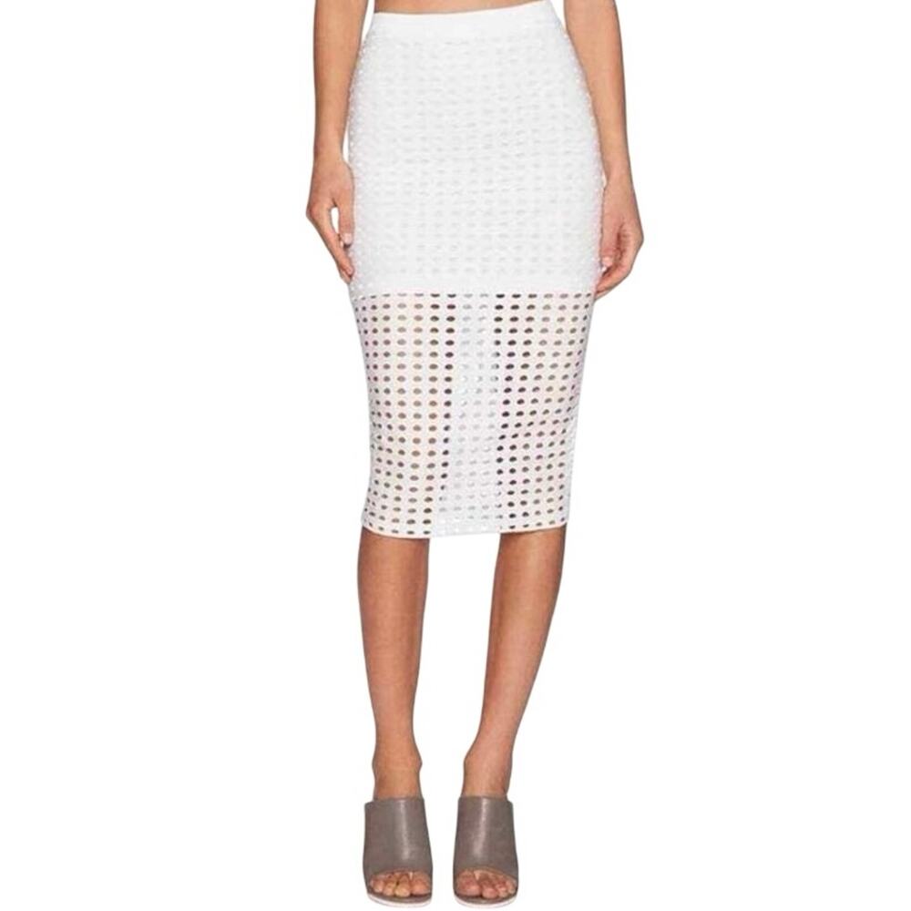 Alexander Wang White Crochet Trim‎ Eyelet 1/2 Lined Stretch Pencil Skirt Sz XS
